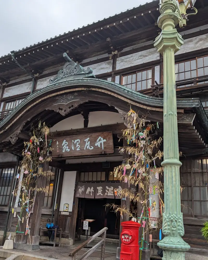 別府の竹瓦温泉に着いたときの風景